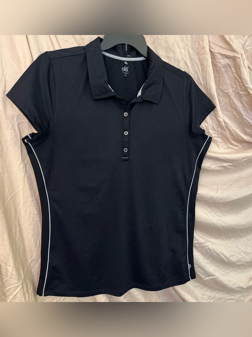 Alo Sport CoolFit Black Performance Polo Shirt 2XL White Trim Golf Tennis